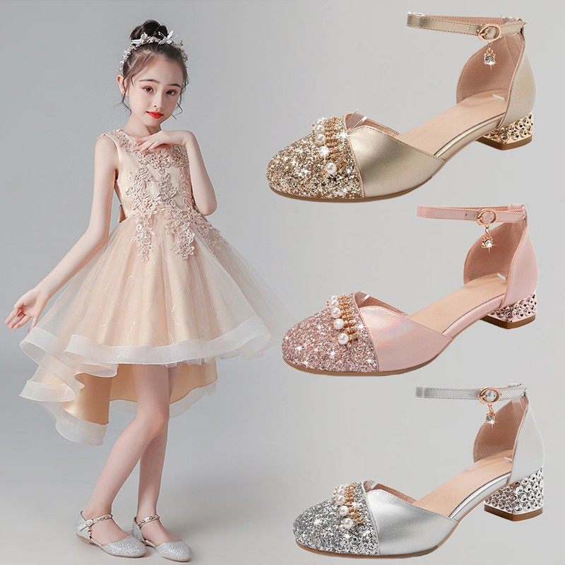 女童公主小女孩低跟夏季儿童主持鞋表演出水晶走秀软底单鞋凉鞋 原价