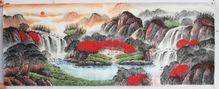 手绘山水鸿运当头国画作品装饰画特价小六客厅无款字画E2-4