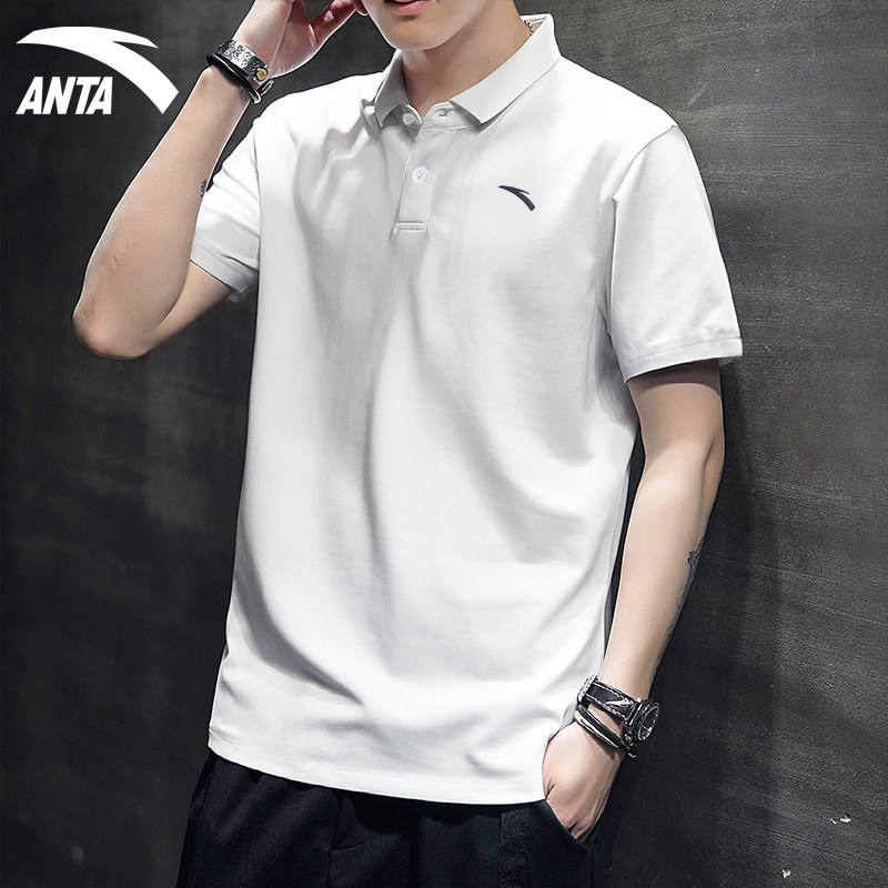 安踏短袖t恤男装polo衫官网旗舰2021春夏季新款透气翻领白t运动服