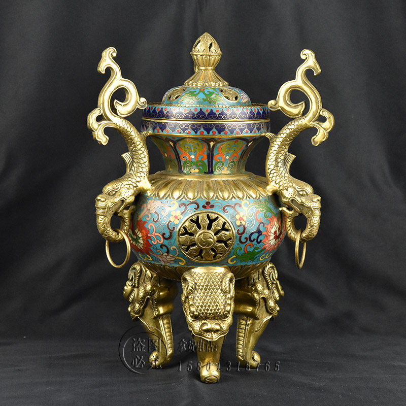 铜制工艺品景泰蓝仿古做旧铸胎熏香炉铜胎掐丝珐琅摆件礼佛具用品