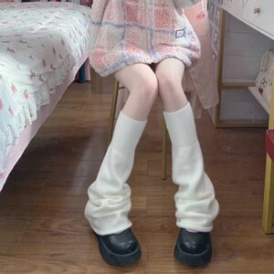 ay 白色jk辣妹针织腿套女中长款学生亚文化袜套堆堆袜子阔腿袜套