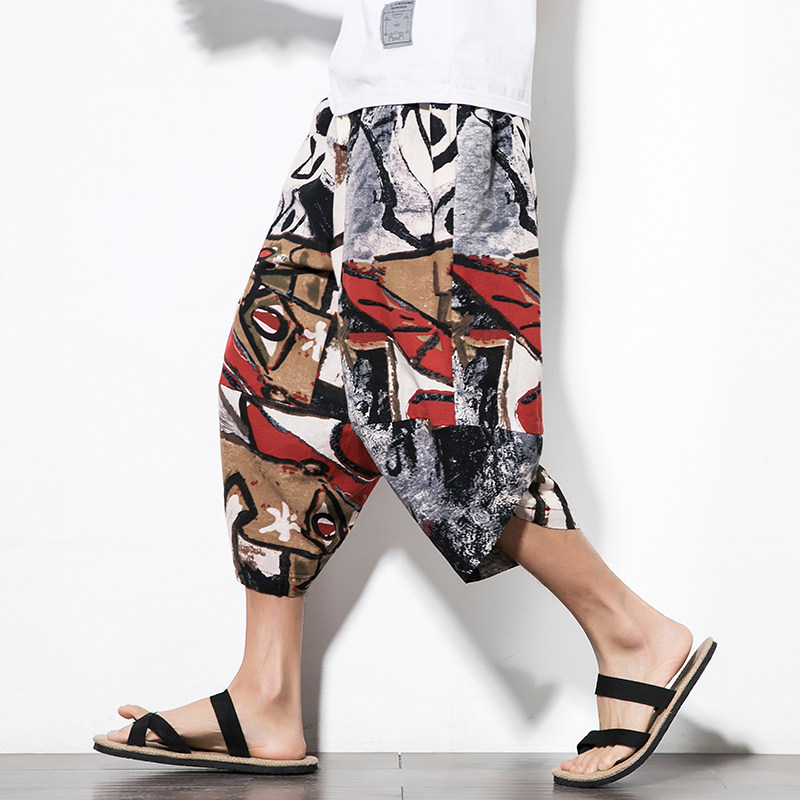 印花七分裤男夏