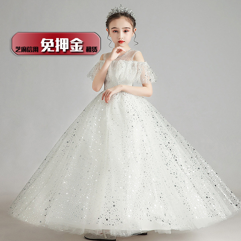 出租儿童花童婚纱裙租赁女童白色梦幻仙气晚礼服女孩钢琴演出nl3