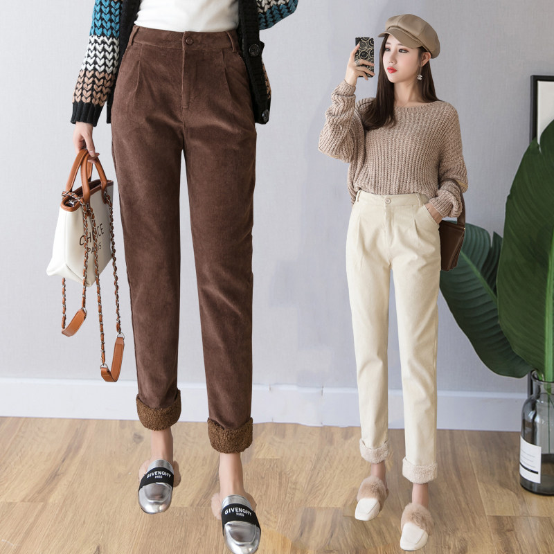灯芯绒裤子女秋冬新款胯宽大腿粗的女生宽松条绒加厚女裤休闲裤_7折