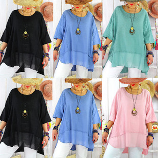 2021 summer solid color five-point sleeve round neck women