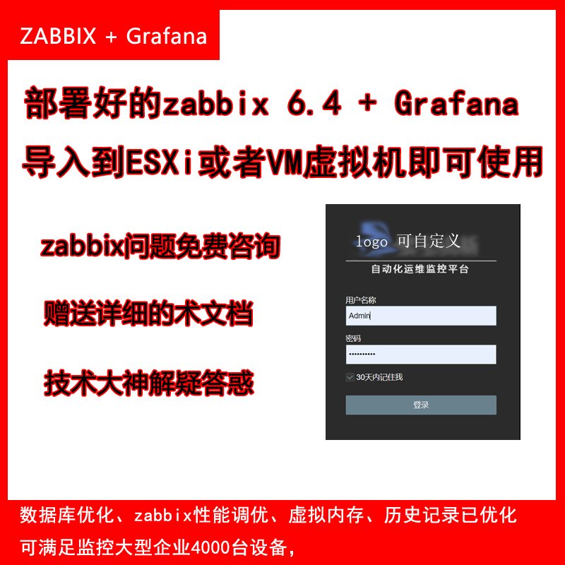 zabbix7.0监控系统虚拟机OVF中文模板grafana+zbxTable送文档