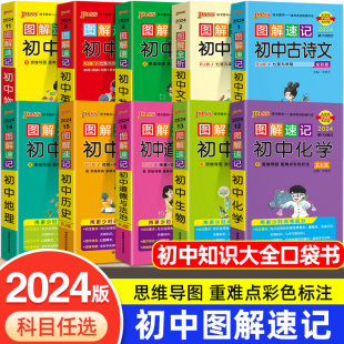 2024图解速记初中语文数学英语物理化学生物地理道德与法治历史小四门基础知识大全七八九年级初一初二初三中考备考口袋书pass绿卡