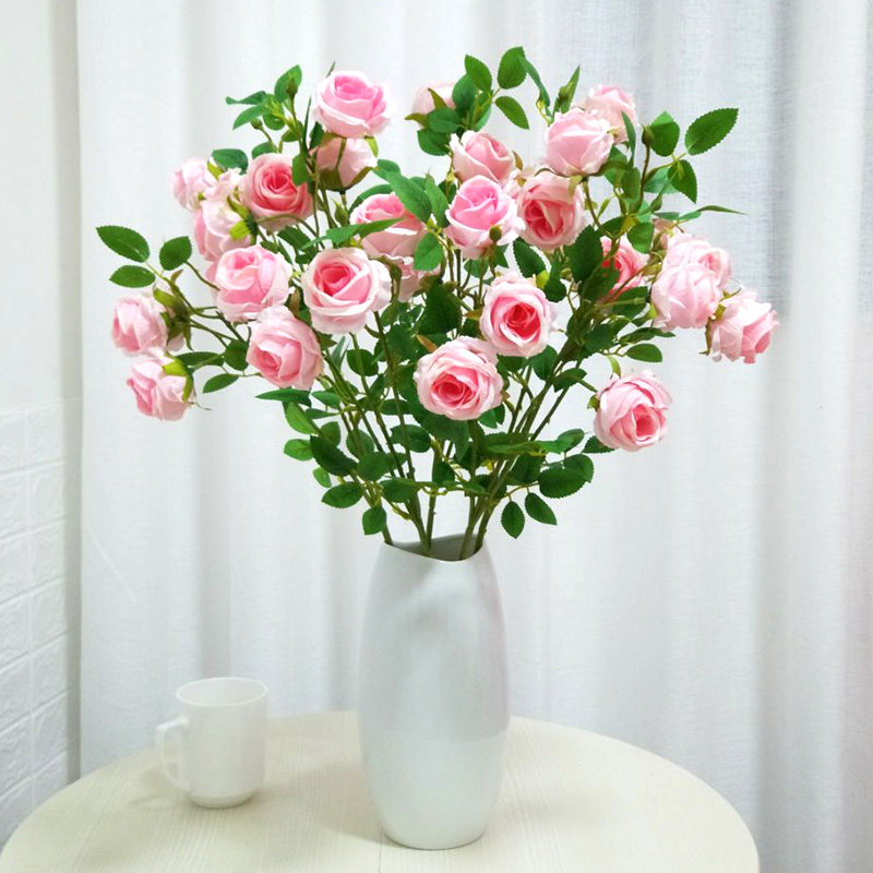 7头仿真玫瑰花长杆假花客厅餐桌摆放装饰插花单支室内绢花婚庆花