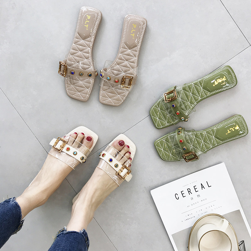 透明平底拖鞋女夏2018新款百搭学生防滑凉拖时尚外穿牛筋底一字拖