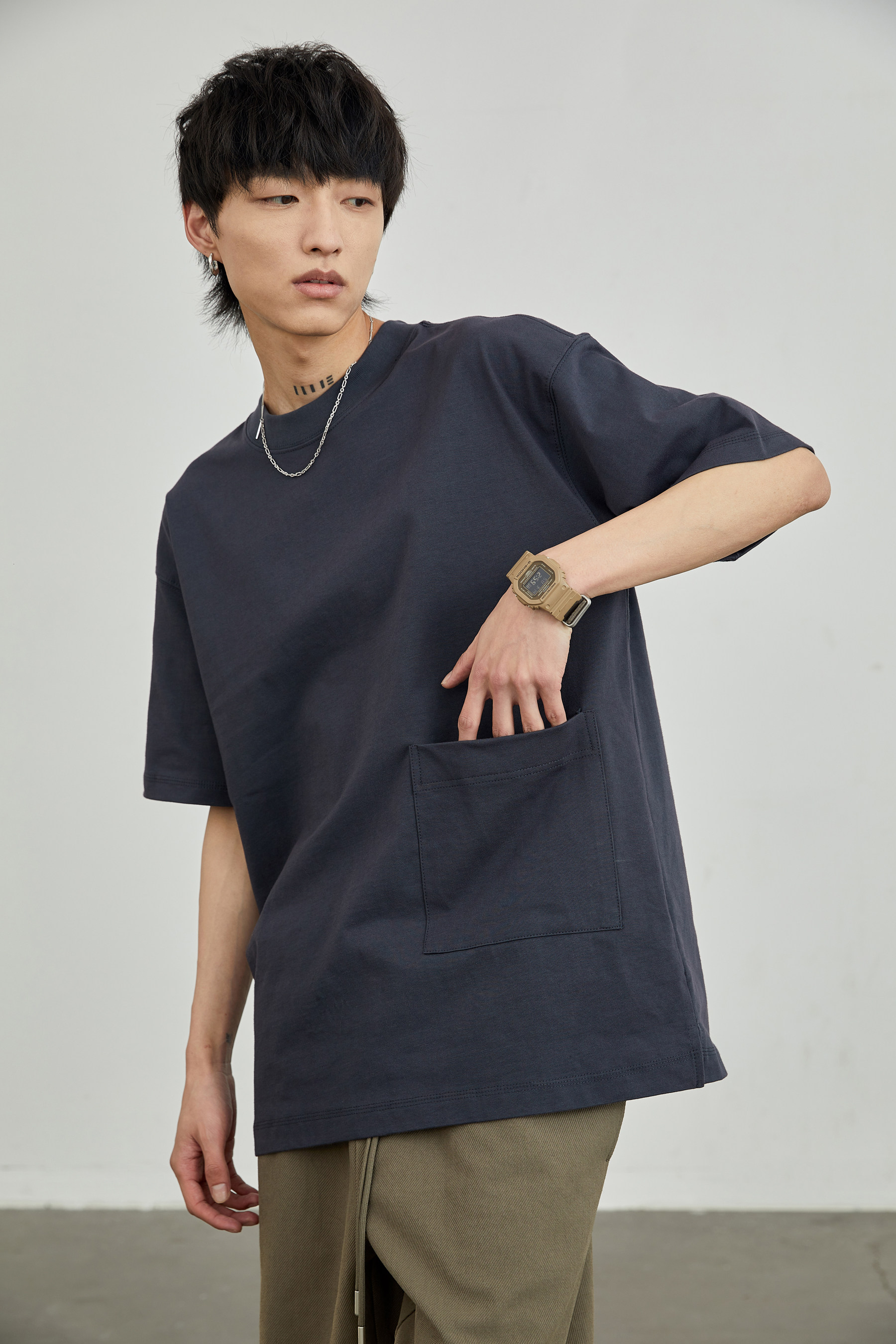 rsir studio 2021ss 前置口袋 侧边开叉 落肩嘻哈短袖t恤