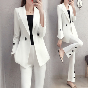 春秋女神范白色西装套装女韩版时尚气质高级感修身职业西服两件套