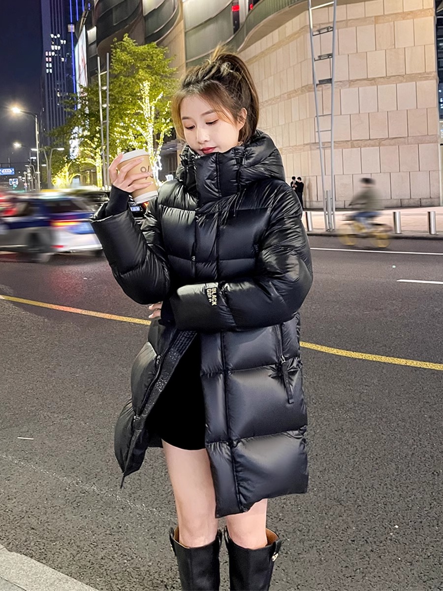黑色羽绒服女装冬季2023新款中长款韩版小个子白鸭绒加厚保暖外套