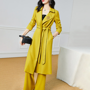 Xinyuquan spring and autumn mid-length suit collar trench coat jacket two-piece temperament ladies show thin wide-leg pants suit tide