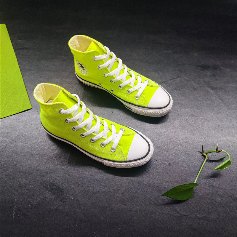 荧光绿帆布鞋高帮原创女鞋学院嘻哈板鞋街舞青少年运动休闲布鞋子