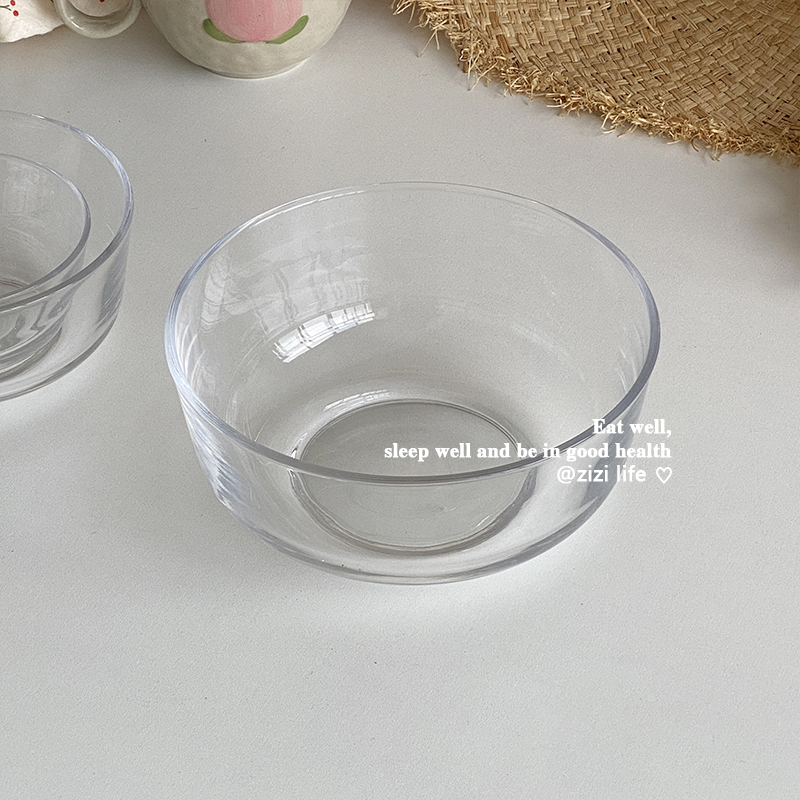 简约ins韩式纯色透明玻璃碗家用水果沙拉碗汤面碗米饭碗泡面碗