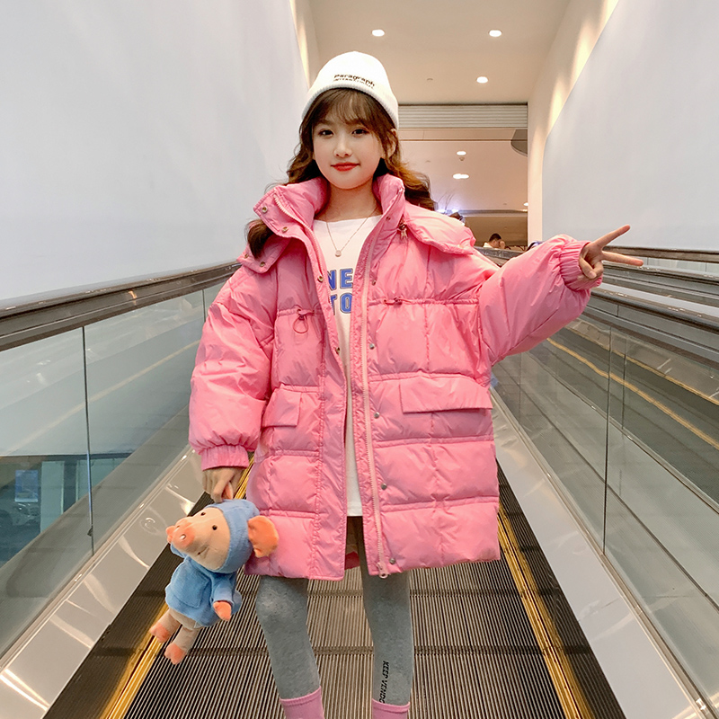 女羽绒服粉色中长款