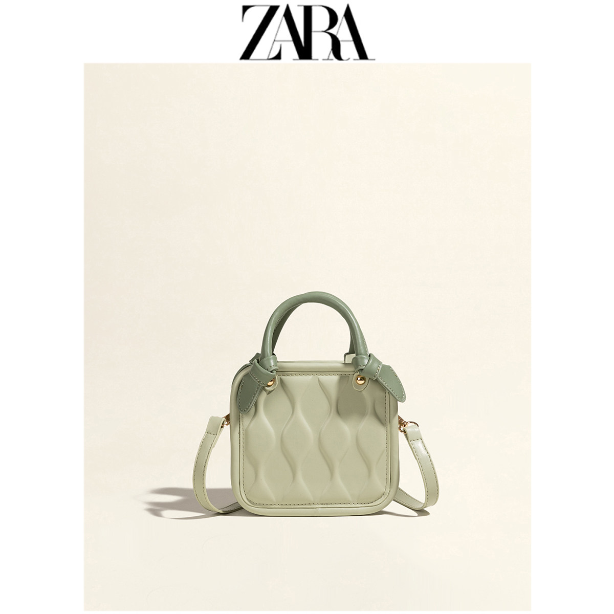 zara女包抹茶绿饼干包包女2022新款小众手提小方包百搭单肩斜挎包