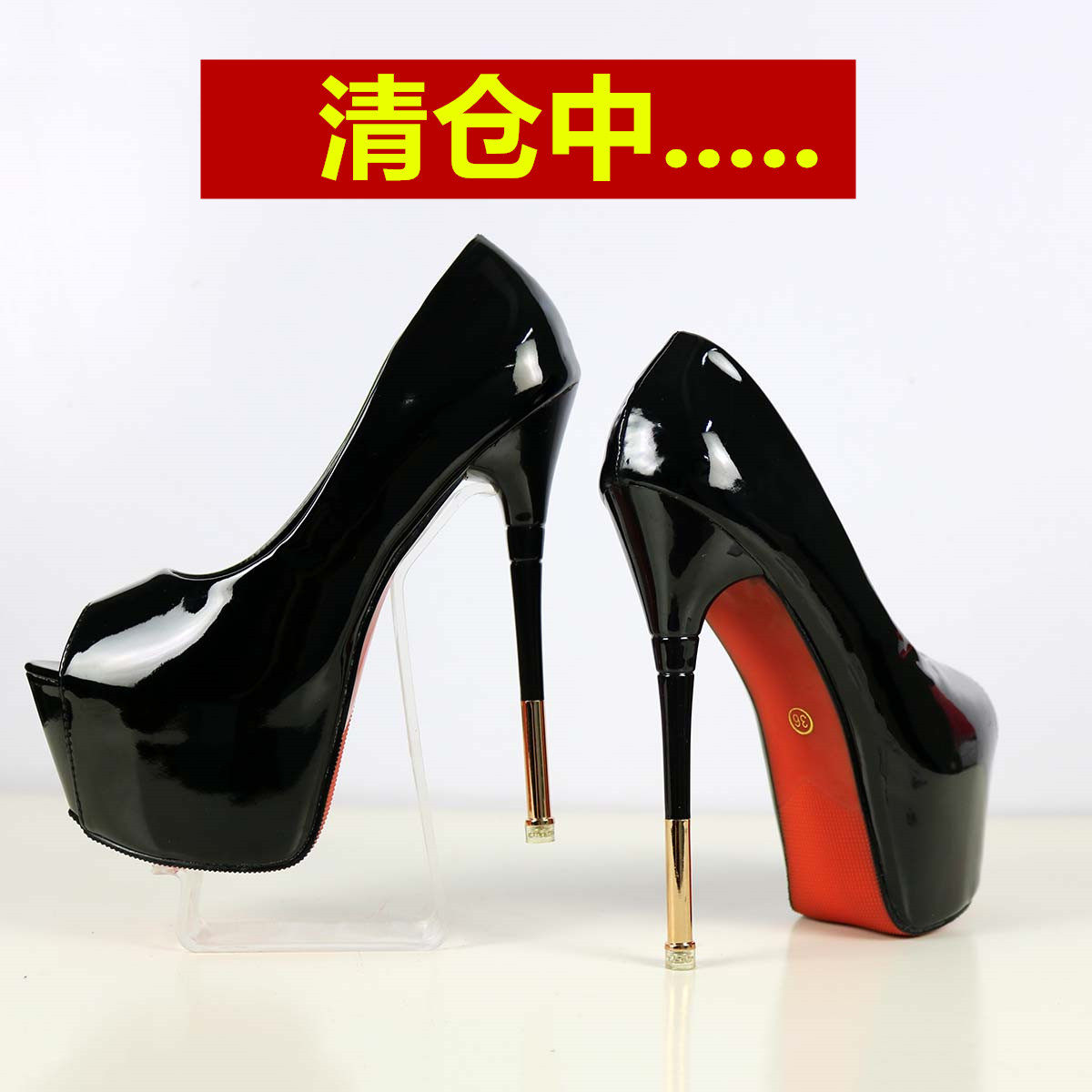 一折高跟鞋细跟简单