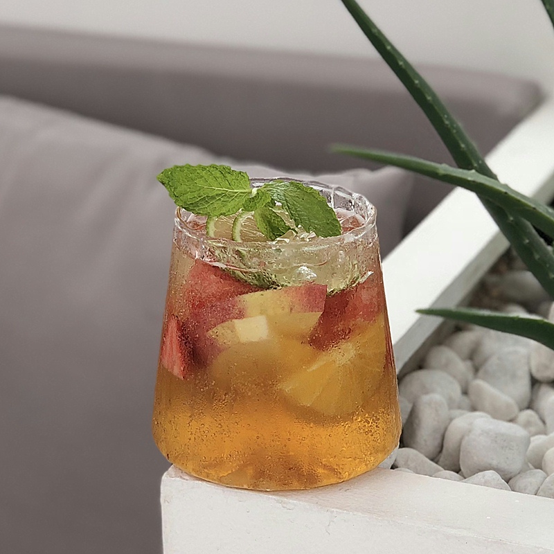 韩国ins咖啡店同款冷饮杯大容量条纹水果茶玻璃杯果汁杯冰咖啡杯