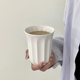 日式竖纹设计感敞口陶瓷咖啡杯ins风纯白冰拿铁杯早餐牛奶果汁杯