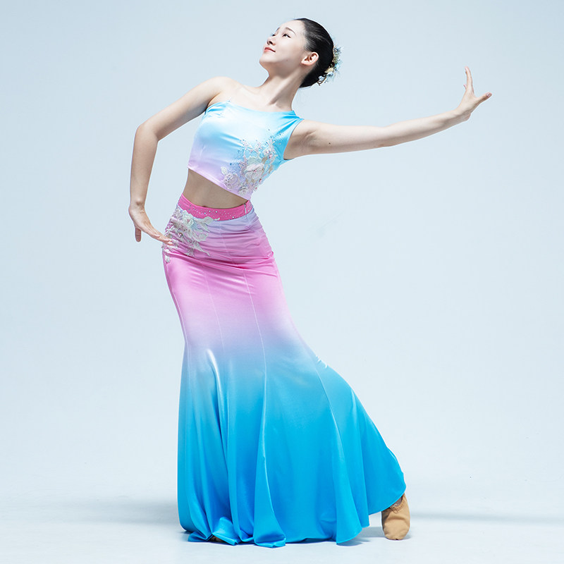 舞裁缝民族民间舞傣族彩云之南舞蹈演出服修身鱼尾裙艺考服装女