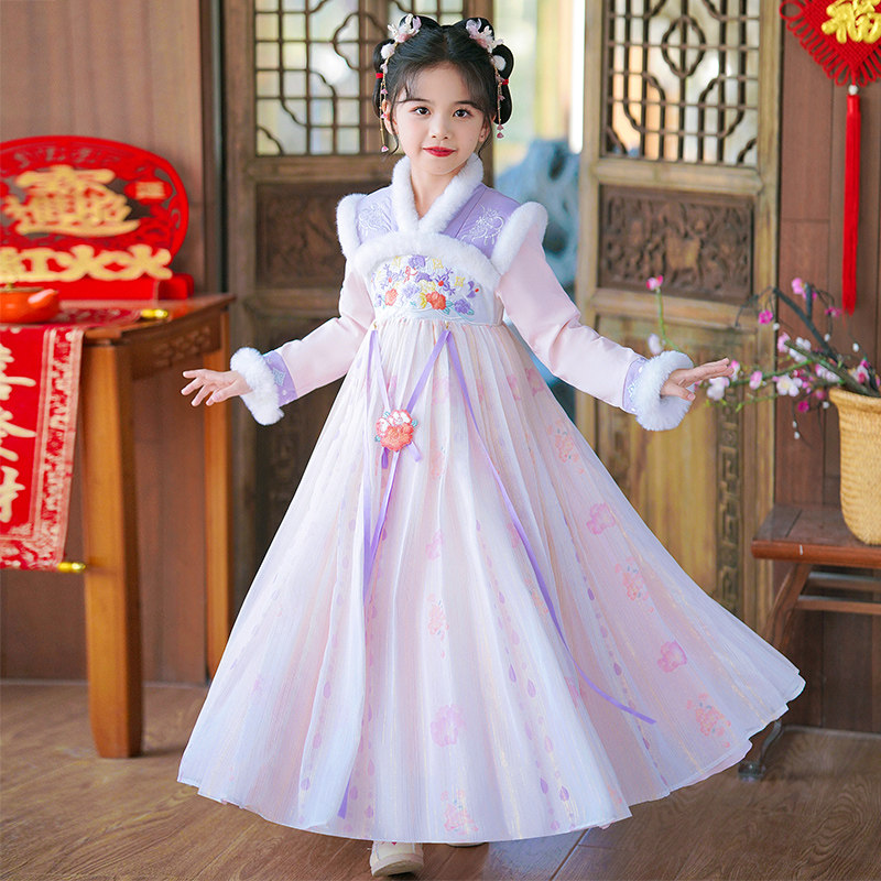 女童汉服冬季2023新款超仙国风古装儿童秋冬裙子女孩古风公主裙