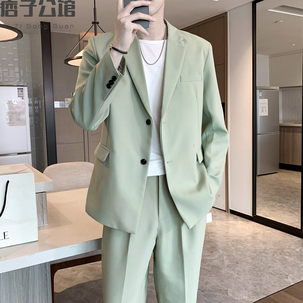 西装套装男轻熟港风高级感帅气男士套装休闲商务宽松西服职业正装