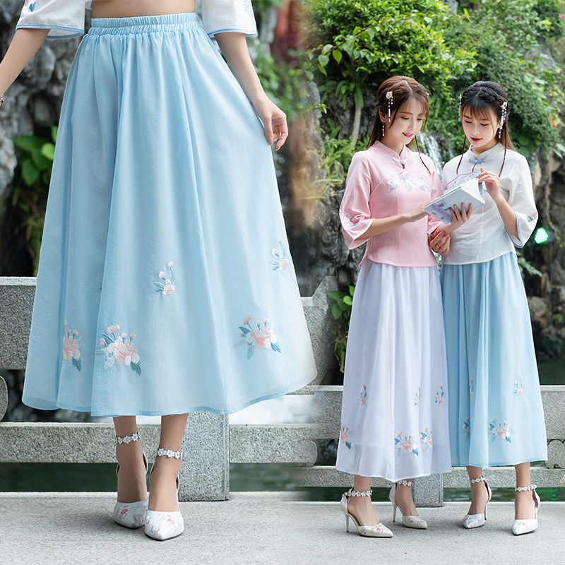 Iraqis Hanfu Improvement ancient costume Retro Ethnic style fashion Versatile Embroidery Big swing skirt skirt longuettein the Women's clothing/Boutique , Skirts category - from Buy2taobao.com to provide professional Taobao agent buy service