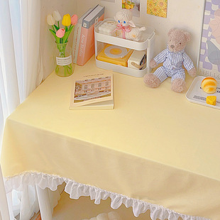 奶油风桌布轻奢高级感茶几法式化妆梳妆台垫书桌宿舍蕾丝花边台布