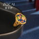 Zocai/佐卡伊古法黄金足金 珐琅彩锦鲤戏莲开口戒指 W07569