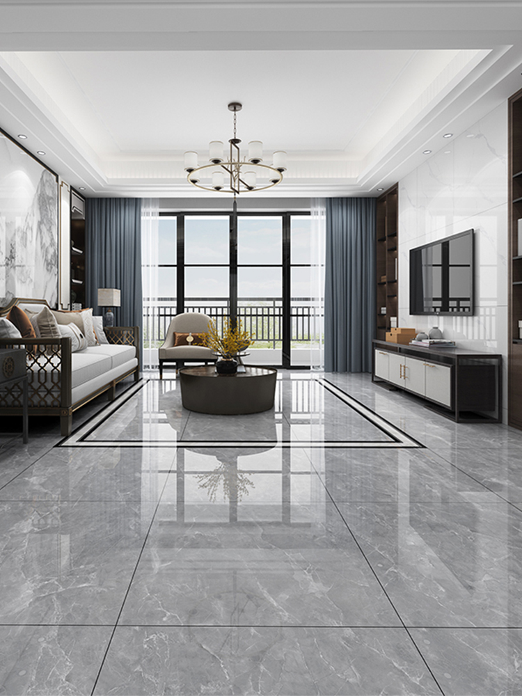 佛山新款现代简约灰色连纹地板砖客厅地砖800x800通体大理石瓷砖