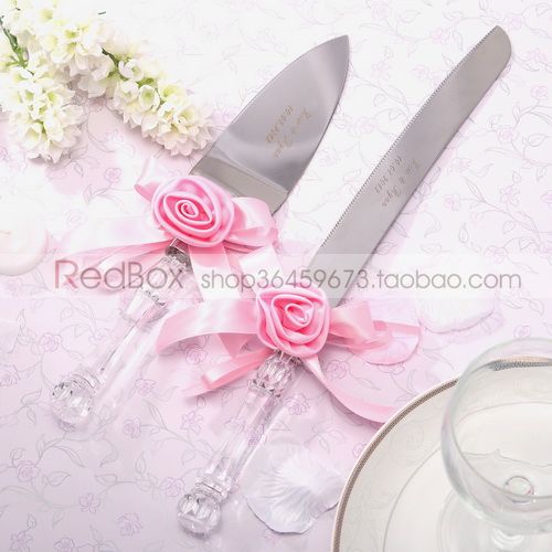 RedBox婚礼用品 玫瑰情缘蛋糕刀铲蛋糕切套装 个性定制 粉色