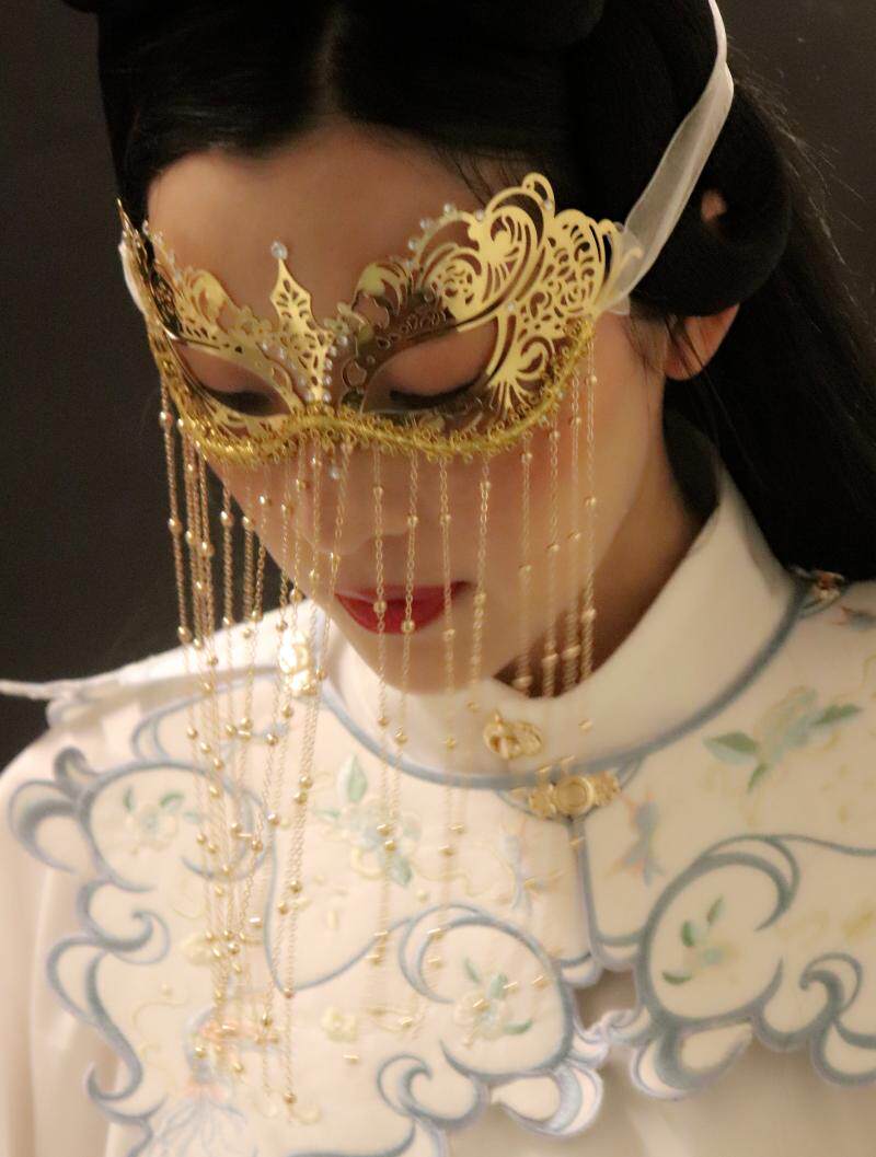 复古风汉服面具造型道具面帘流苏仙气遮面金银色饰品万圣节舞会