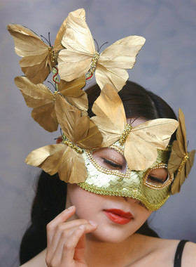 金银奢华夸张蝴蝶羽毛蕾丝面具搞怪派对化妆舞会演出摄影万圣节