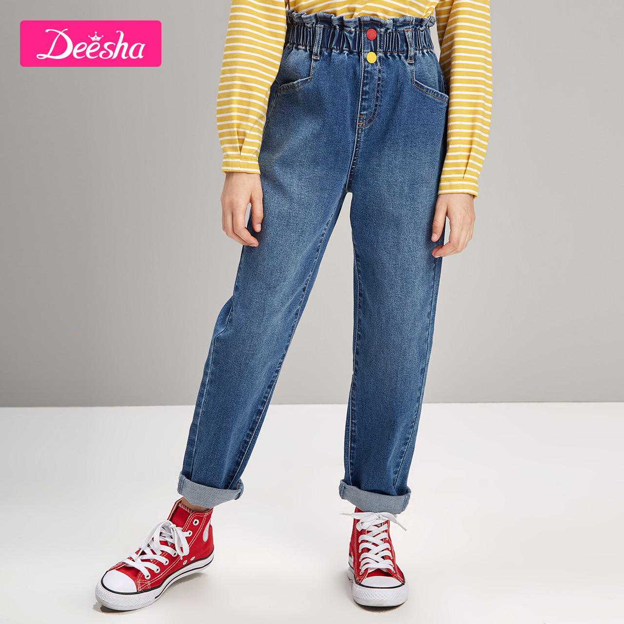 笛莎童装女童长裤2020秋季新款中大童小女孩休闲牛仔裤