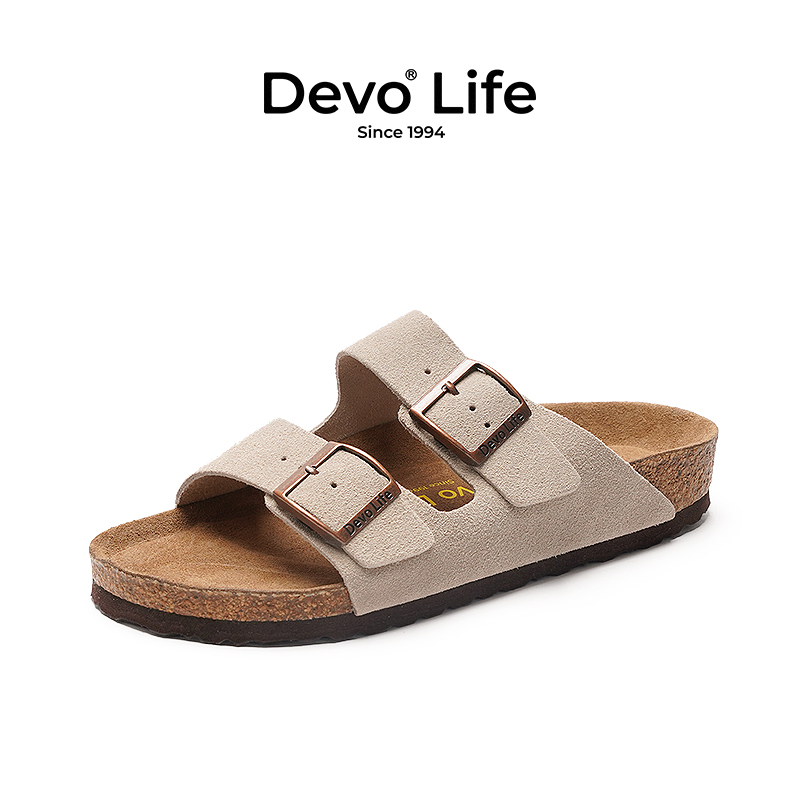 Devo/的沃软木拖鞋男女同款一字