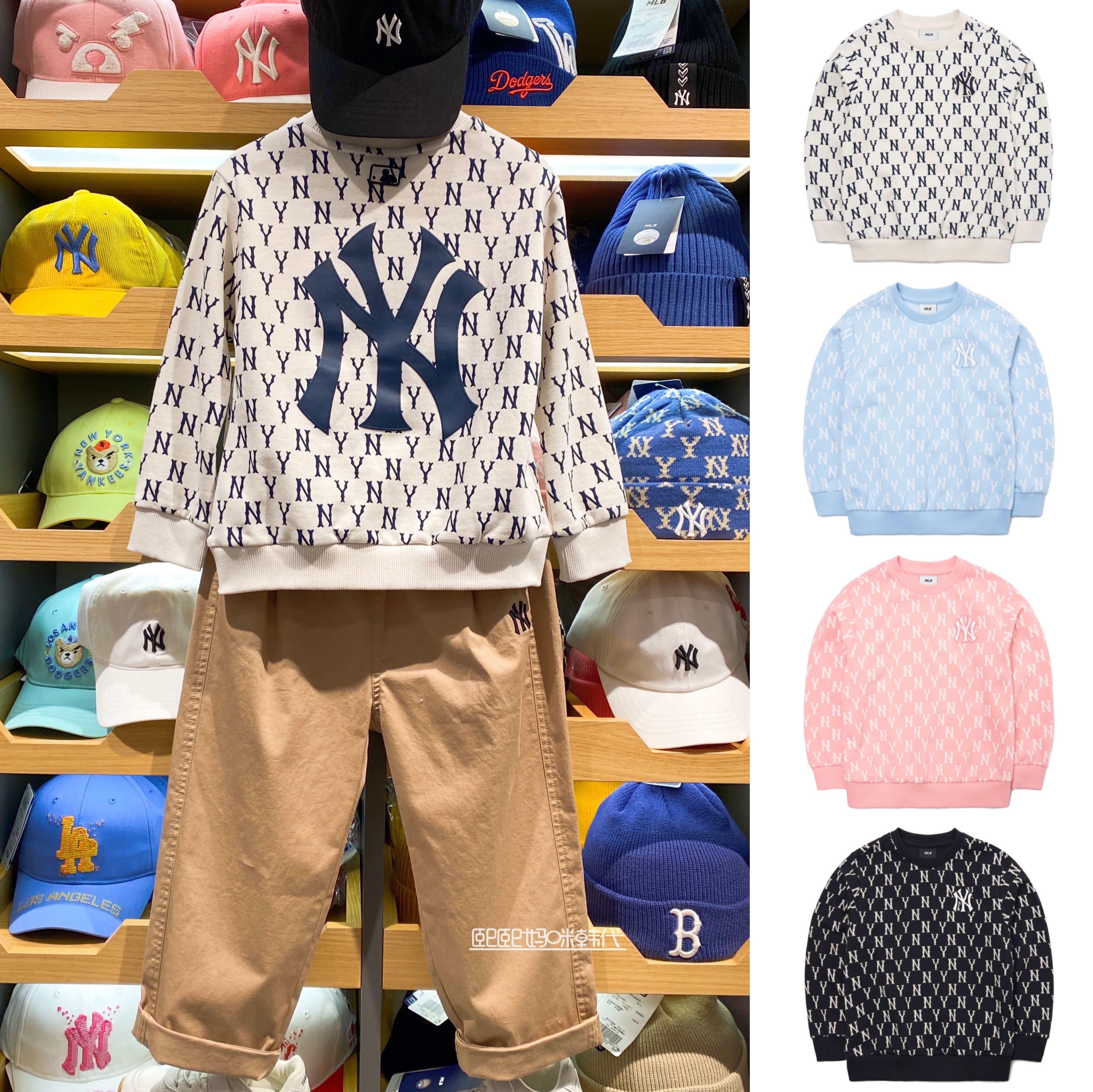 熙熙妈咪韩代mlb儿童卫衣涂鸦like21秋冬新款韩国潮牌加绒套头衫