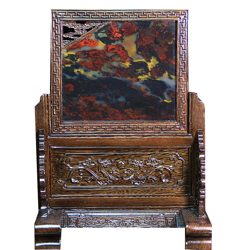 孤品天然桂林鸡血玉屏风摆件玉石玉器原石摆件石来运转正品送礼