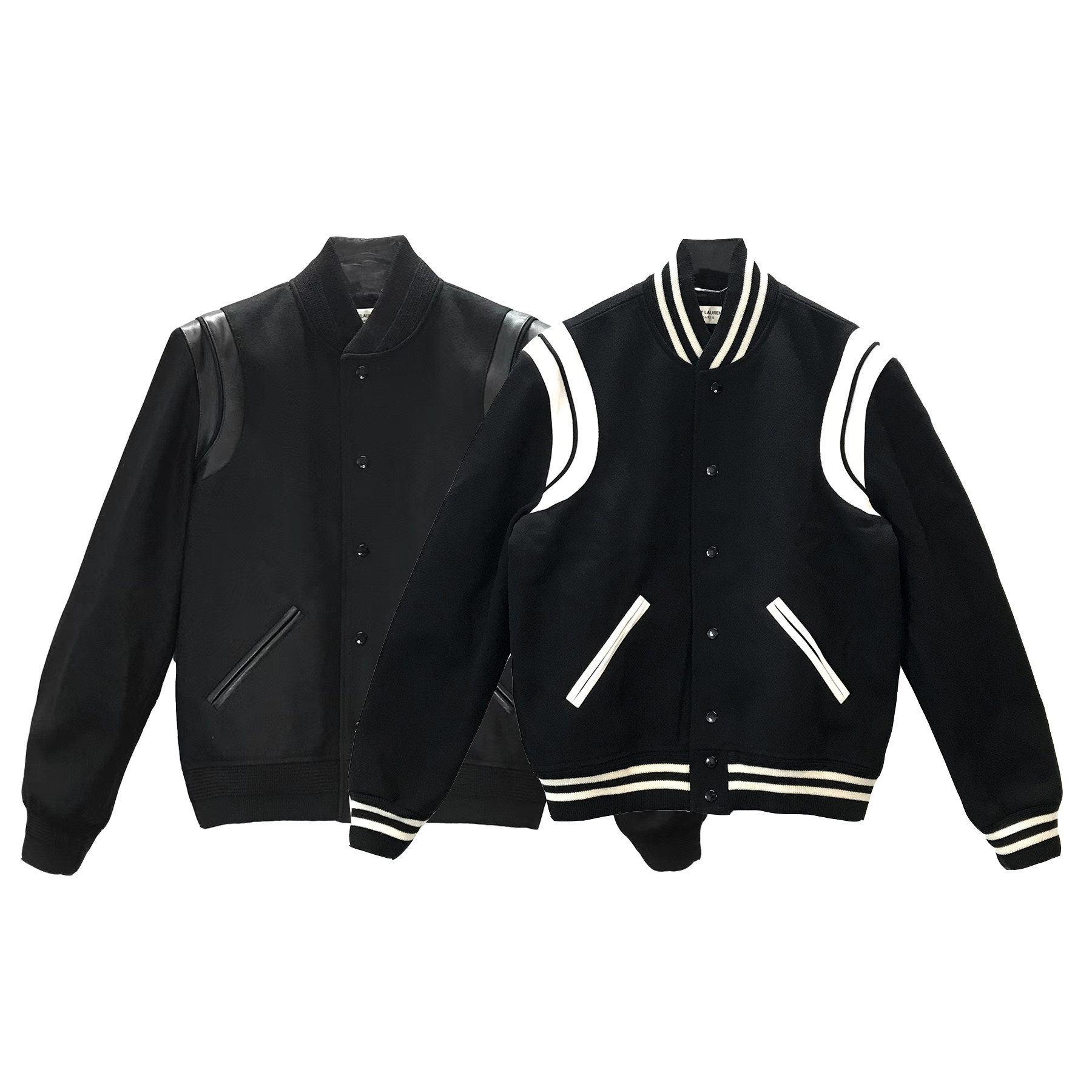 【现货】saint laurent经典teddy黑白拼皮slp棒球服男女外套夹克