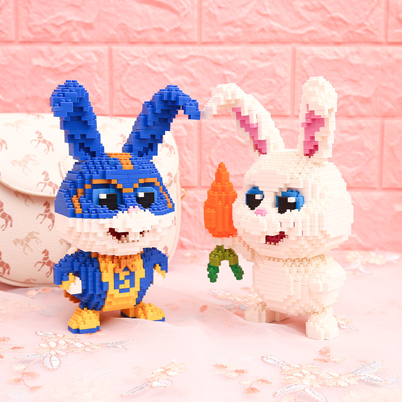 微型小颗粒拼装大人玩具大反派萌兔模型拼图摆件孩礼物微型积木女