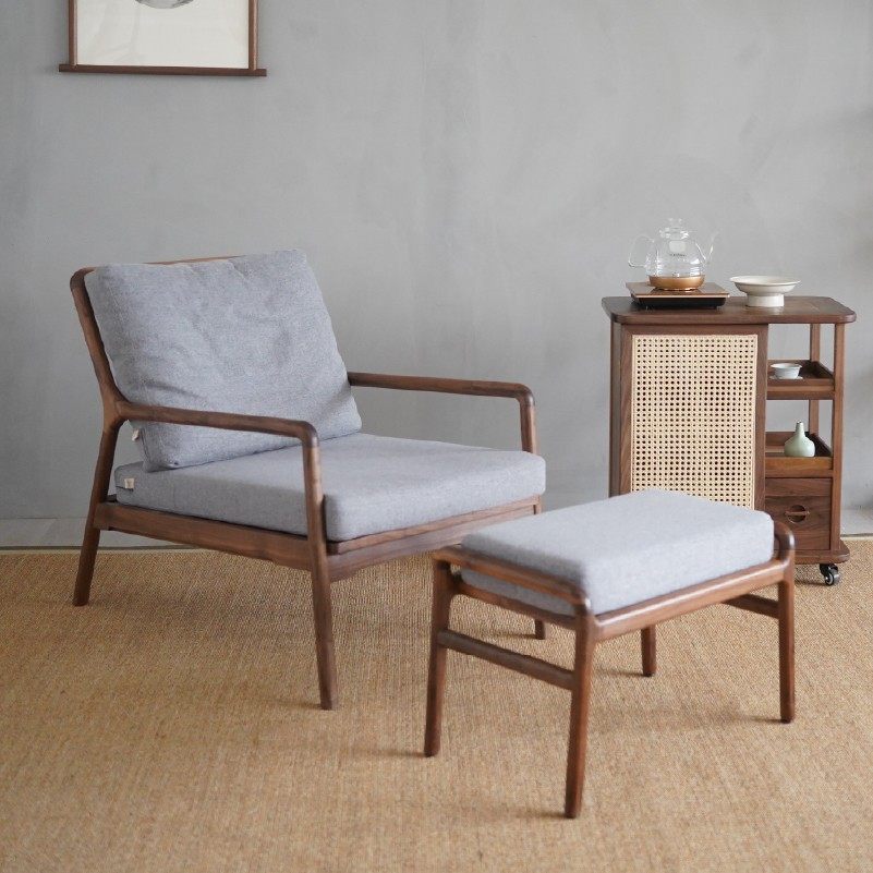 黑胡桃木实木转角沙发新中式极简布艺贵妃大沙发客厅轻奢原木家具