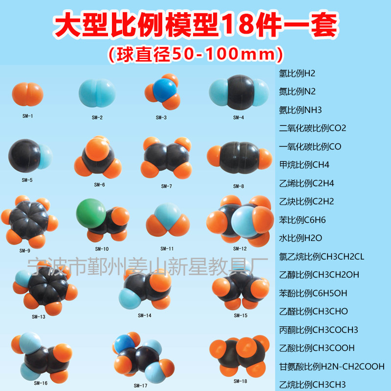 大型比例模型18件一套大号甲烷分子结构苯酚醇酸乙醛sm系列