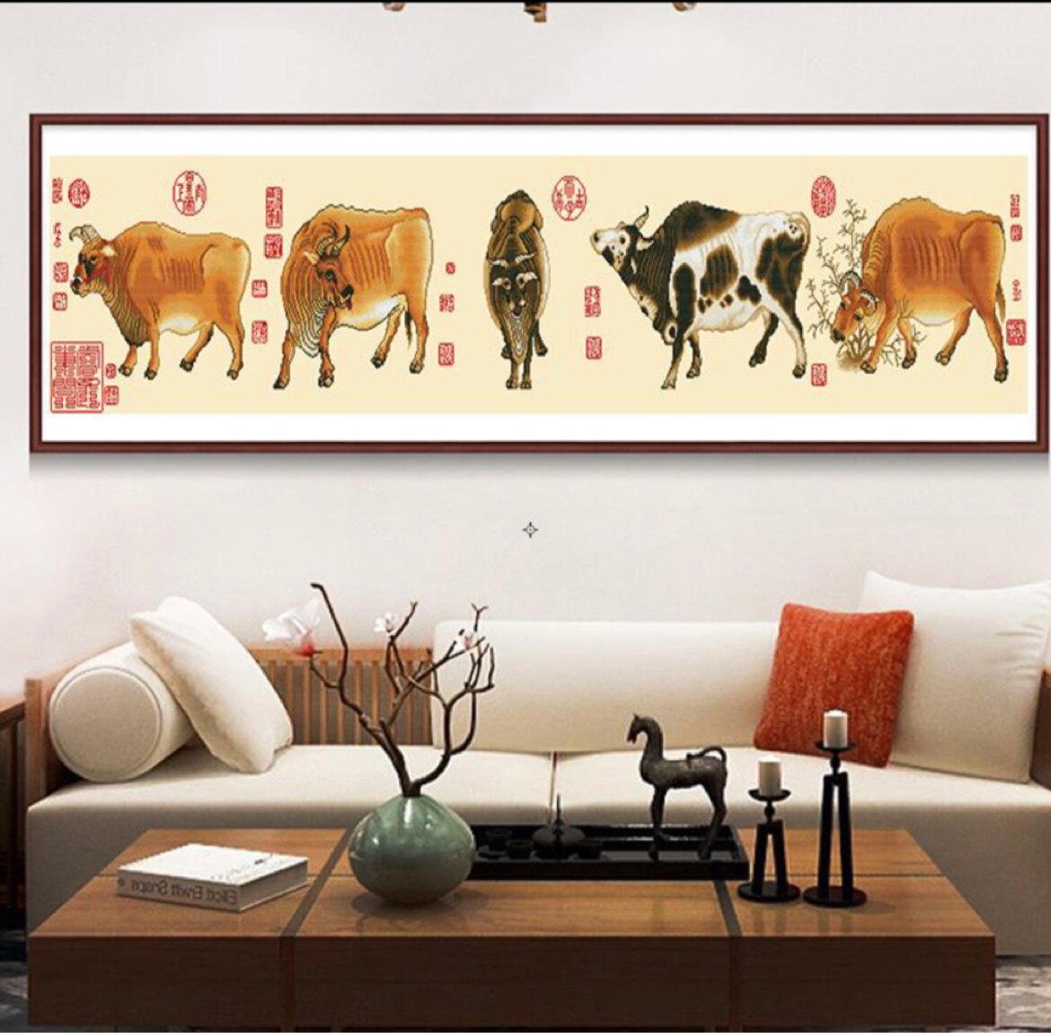 十大名画安格布五牛图十字绣190×50㎝中格