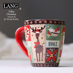 红色圣诞节 美国LANG厚实咖啡奶茶杯 麋鹿雪人陶瓷杯 圣诞礼物