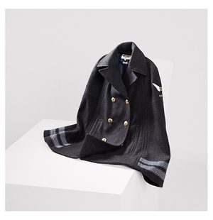 琼楼家 英伦海军风徽章双排扣刺绣 羊毛呢斗篷大衣加厚外套,可在折上