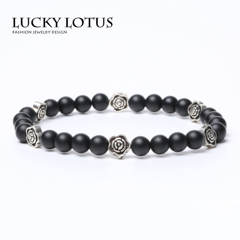 LUCKYLOTUS纯银黑曜石磨砂