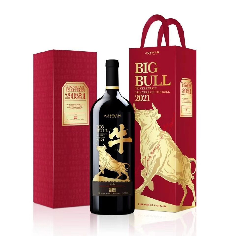 礼盒1.5l澳洲天鹅庄大牛酒大瓶装红酒十二生肖鼠年美乐干红葡萄酒