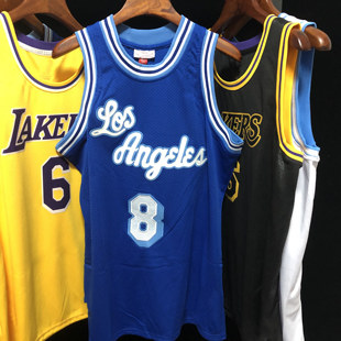 密绣版 湖人队8号科比球衣los草字蓝色复古网眼刺绣篮球服背心潮