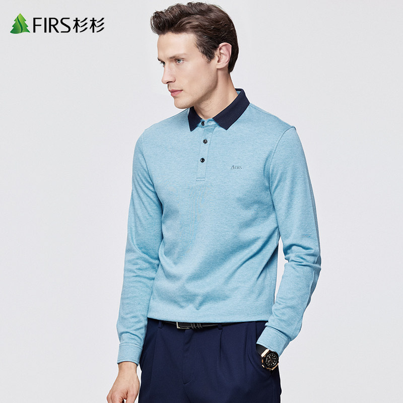 杉杉男装液氨花纱棉长袖t恤男2021秋季新款轻奢休闲纯色polo衫