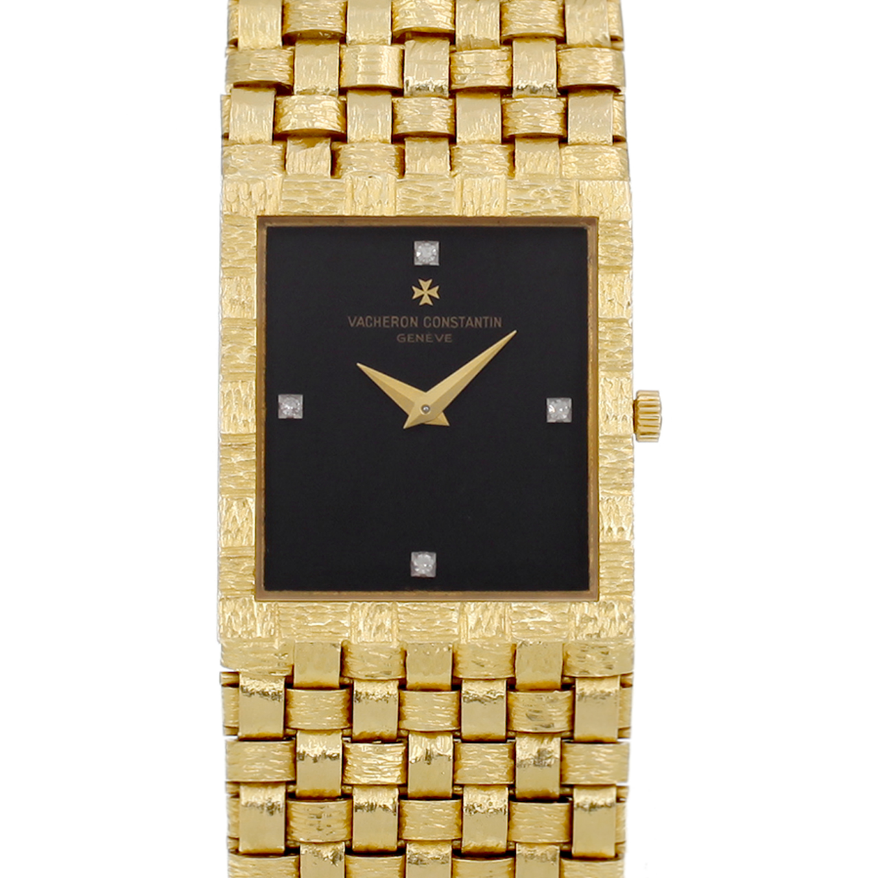 [9.5新]江诗丹顿18k黄金编织带黑面钻刻手动机械女表 3684